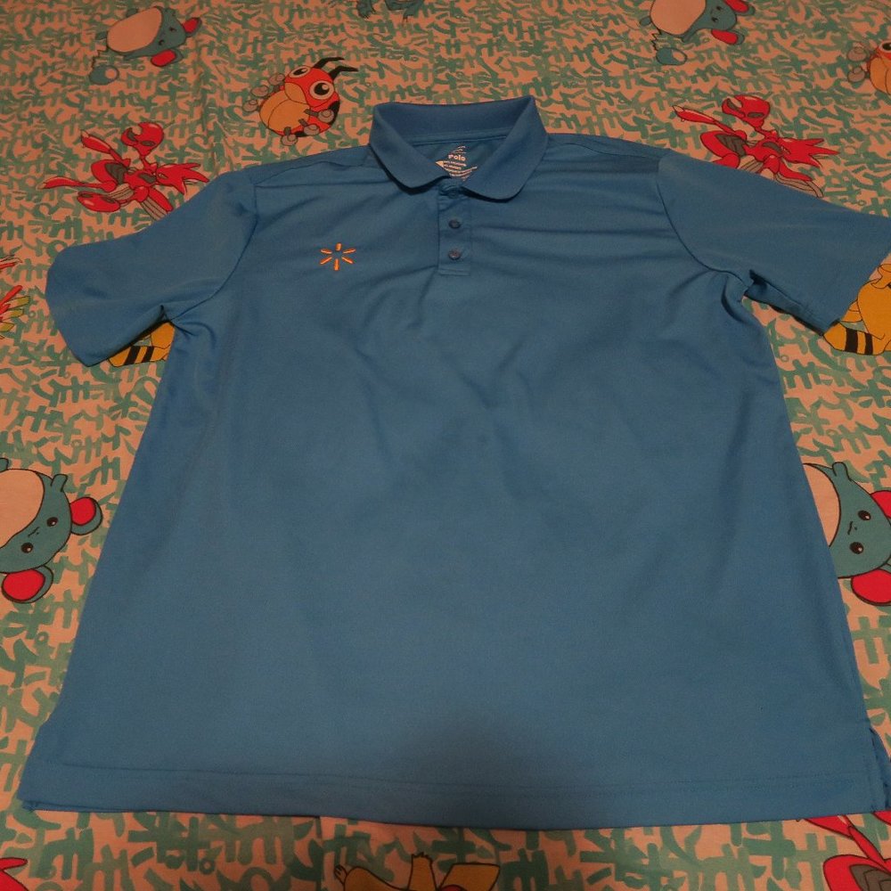 Walmart Blue Employee Work Polo Size Medium Embroidered Logo Uniform